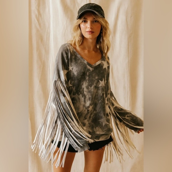 Tops - Gray Star Fringe Women Top